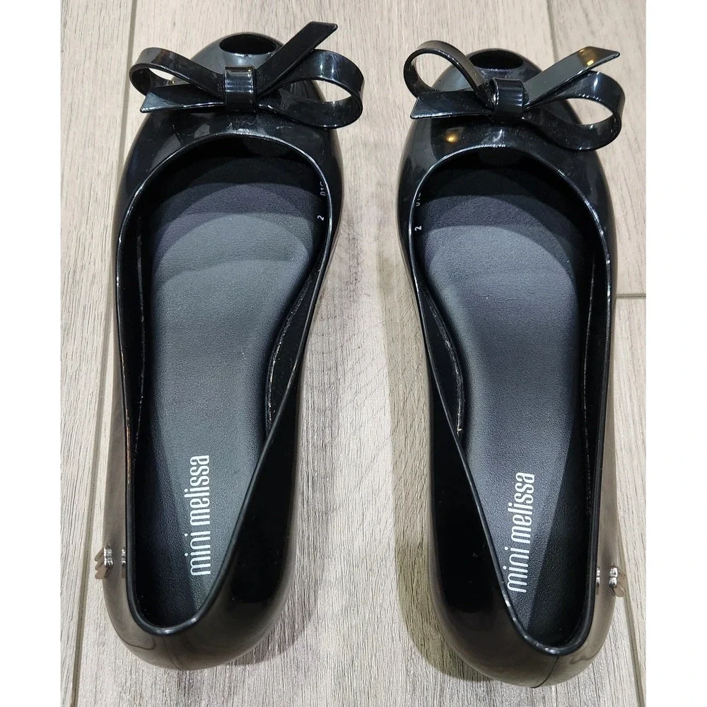 Mini Melissa Ultragirl Bow Ballet Flats Peep Toe Jelly Girls ‎ Size 3 Black